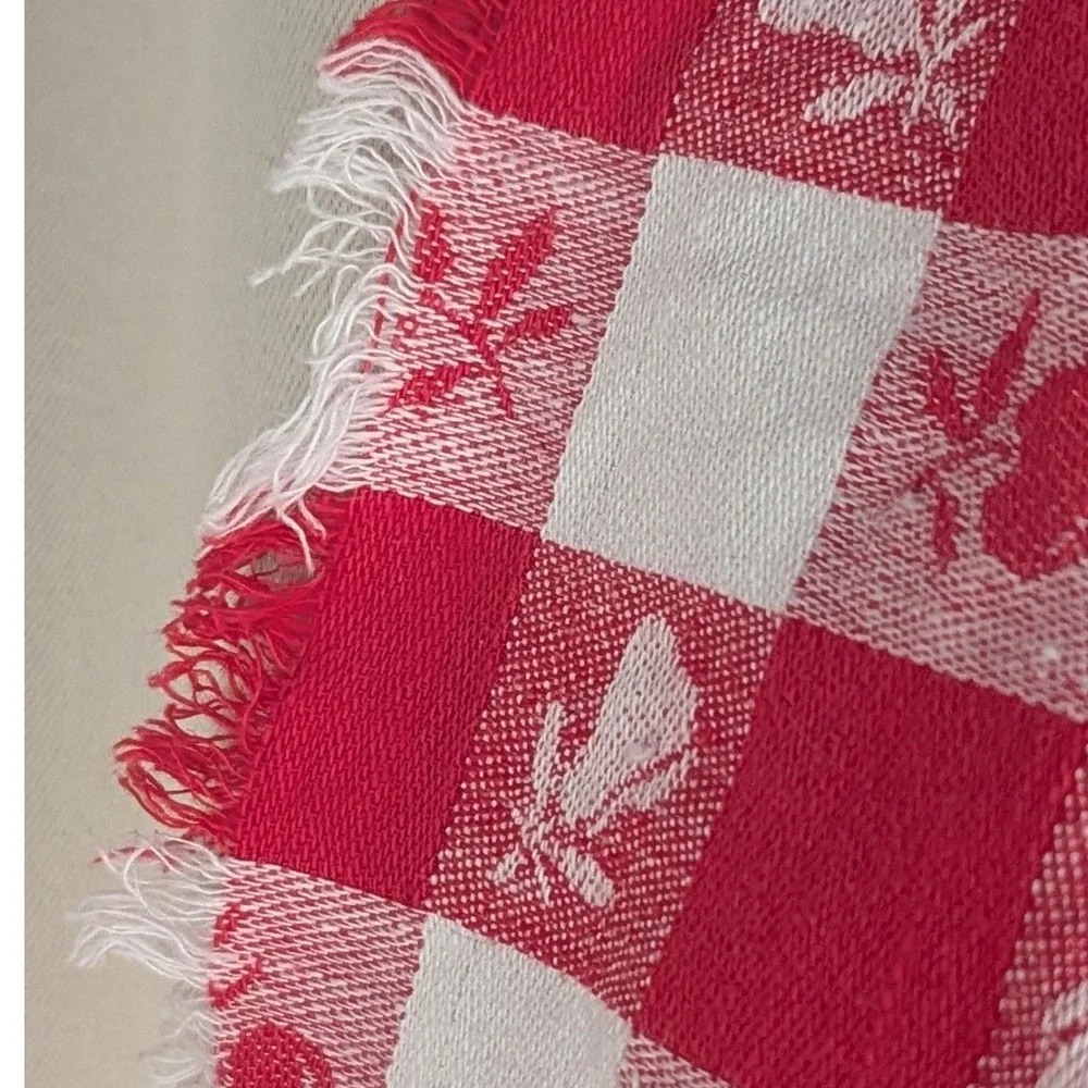 Vtg Tomato Girl MCM Red White Checkered Farmhouse Gingham Tablecloth  31x54